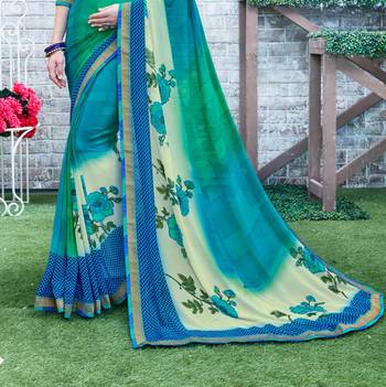Blue printed georgette saree with blouse 2