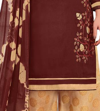 Brown Banarasi Cotton Embroidered Jacquard Bottom palazzo  3