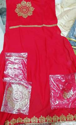 red embroidered georgette salwar with dupatta 2