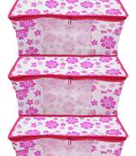 Shree Shyam Products Flower Printed Non Woven Box Saree Cover, Storage Cover,Pink 3 Pcs Set