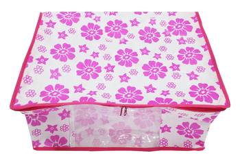 Shree Shyam Products Flower Printed Non Woven Box Saree Cover, Storage Cover,Pink 3 Pcs Set 4