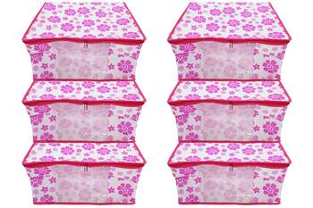 Shree Shyam Products Flower Printed Non Woven Box Saree Cover, Storage Cover,Pink 6 Pcs Set 1
