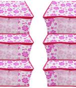 Shree Shyam Products Flower Printed Non Woven Box Saree Cover, Storage Cover,Pink 6 Pcs Set