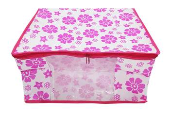 Shree Shyam Products Flower Printed Non Woven Box Saree Cover, Storage Cover,Pink 6 Pcs Set 2