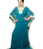 Turquoise embroidered georgette islamic kaftan