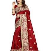 Red embroidered art silk saree with blouse