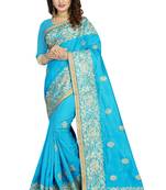 Blue embroidered art silk saree with blouse