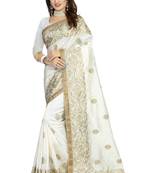 White embroidered art silk saree with blouse