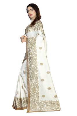 White embroidered art silk saree with blouse 2