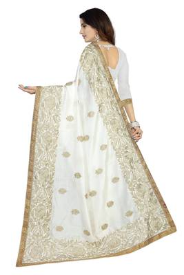 White embroidered art silk saree with blouse 3