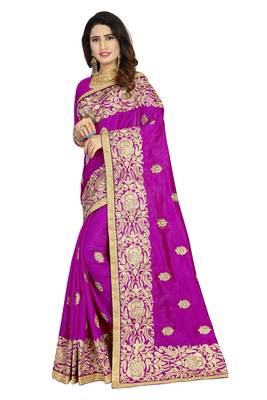 Wine embroidered art silk saree with blouse 1