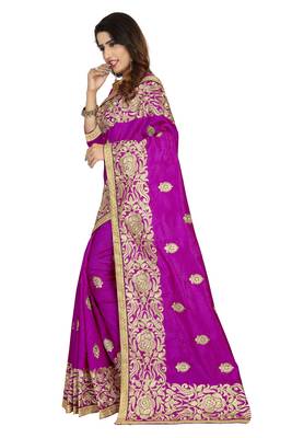 Wine embroidered art silk saree with blouse 2