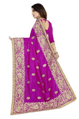Wine embroidered art silk saree with blouse 3