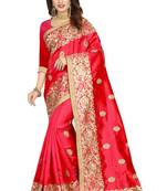 Red embroidered art silk saree with blouse