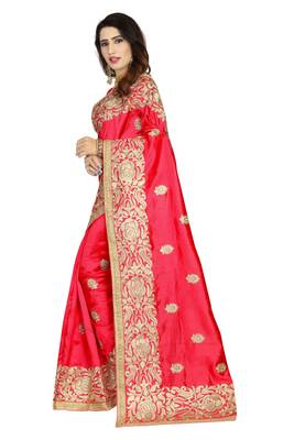 Red embroidered art silk saree with blouse 2