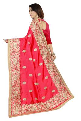 Red embroidered art silk saree with blouse 3