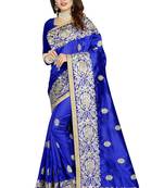 Royal blue embroidered art silk saree with blouse