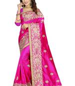 Pink embroidered art silk saree with blouse