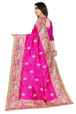 Pink embroidered art silk saree with blouse 3
