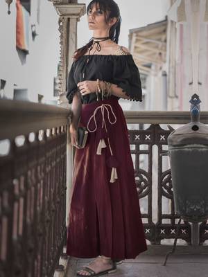 Fantasy Wine  One Side Pleated Skirt Pant Combo With Jute Hangings 1