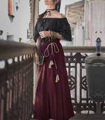 Fantasy Wine  One Side Pleated Skirt Pant Combo With Jute Hangings