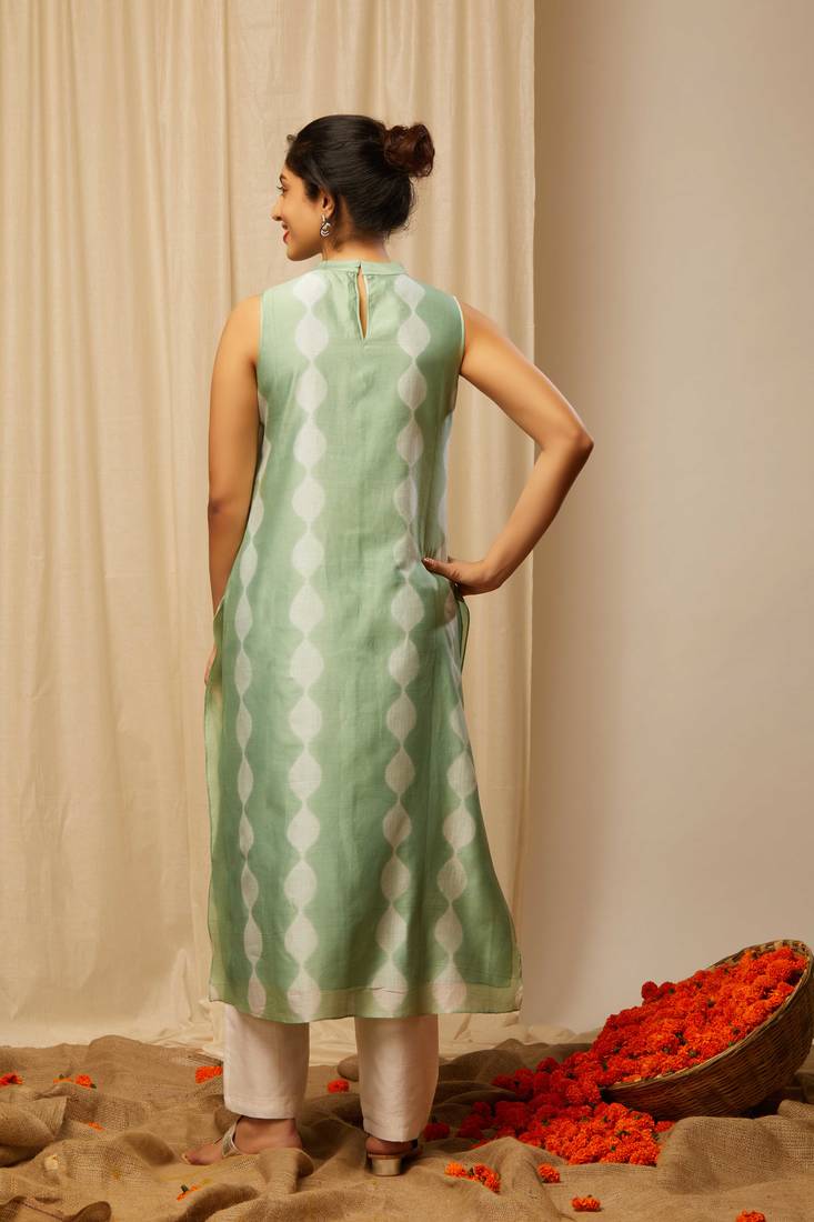 Pista Green Chanderi tie n dye shibori Kurti Shakthi 2915047