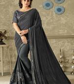 Dark grey plain lycra saree with blouse