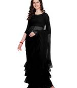 Black Plain Georgette Ruffle Saree With Blouse