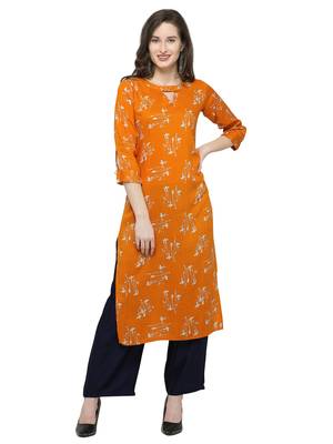Yellow Printed Rayon Kurti 1