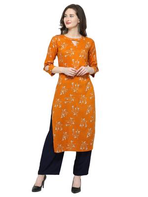 Yellow Printed Rayon Kurti 2
