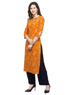 Yellow Printed Rayon Kurti 3