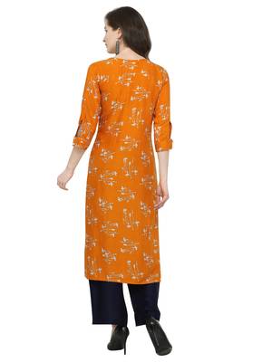Yellow Printed Rayon Kurti 4