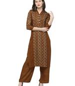 Brown Printed Rayon Kurta Sets