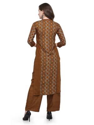 Brown Printed Rayon Kurta Sets 4