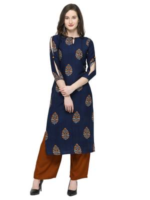 Navy-Blue Printed Rayon Kurti 1