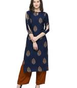 Navy-Blue Printed Rayon Kurti