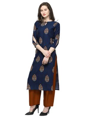 Navy-Blue Printed Rayon Kurti 2