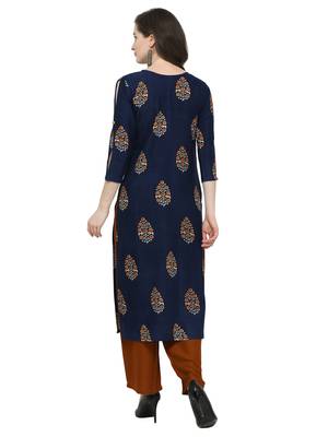 Navy-Blue Printed Rayon Kurti 3