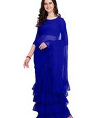 Royal Blue Plain Georgette Saree With Blouse