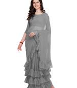 Grey Plain Georgette Saree With Blouse