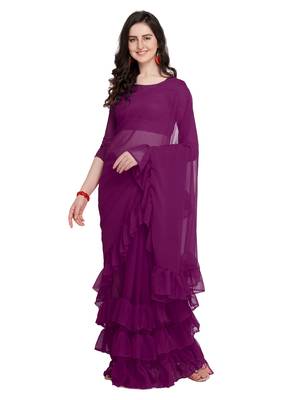 Purple Plain Georgette Saree With Blouse 1