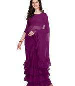 Purple Plain Georgette Saree With Blouse