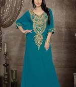 Teal Georgette Embroidered Zari_Work Islamic-Kaftans