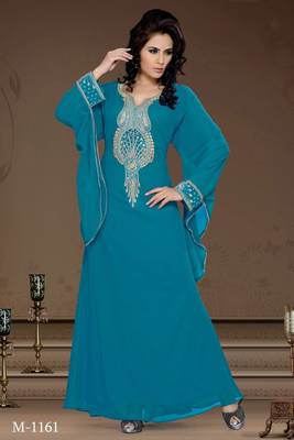 Teal Georgette Embroidered Zari_Work Islamic-Kaftans 1