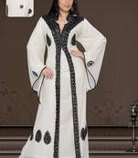 Off White Georgette Embroidered Zari_Work Islamic-Kaftans