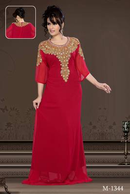 Red Georgette Embroidered Zari_Work Islamic-Kaftans 1