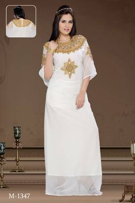 Off White Georgette Embroidered Zari_Work Islamic-Kaftans 1