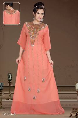 Coral Georgette Embroidered Zari_Work Islamic-Kaftans 1