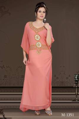Coral Georgette Embroidered Zari_Work Islamic-Kaftans 1