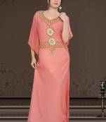 Coral Georgette Embroidered Zari_Work Islamic-Kaftans